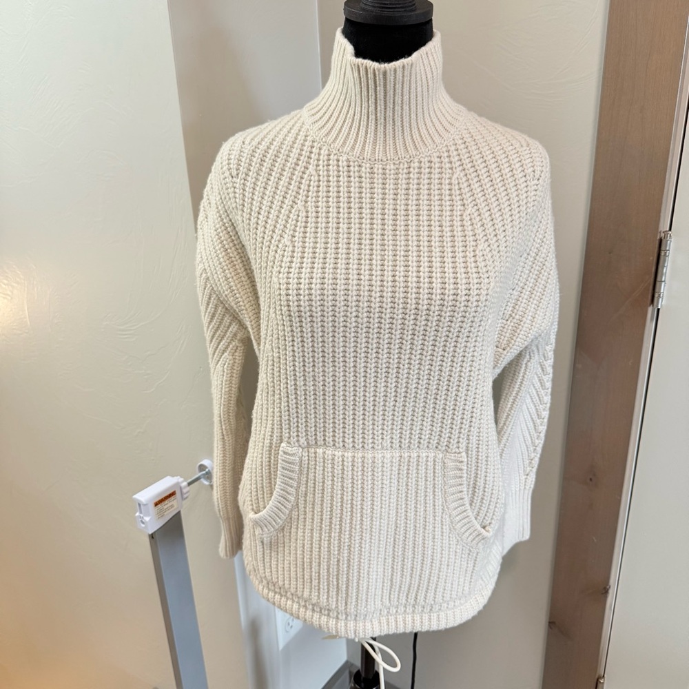 J.Crew White Ivory Chunky Knit Turtleneck‎ Sweater Pullover Wool Blend XS
